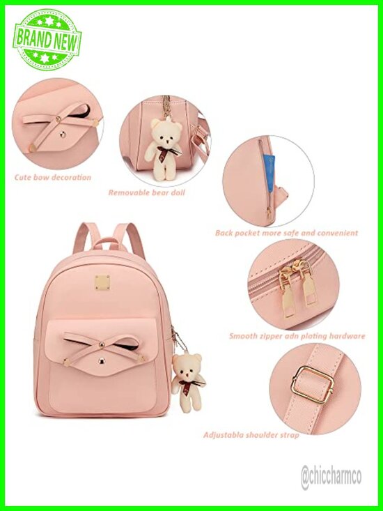 Faux Leather Mini Backpack Purse for Women Bowknot Small Backpack Girls Gift